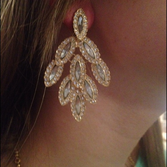 Rhinestone Gold Statement Earrings - Picture 4 of 4