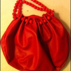 Red hand bag w/beaded handles