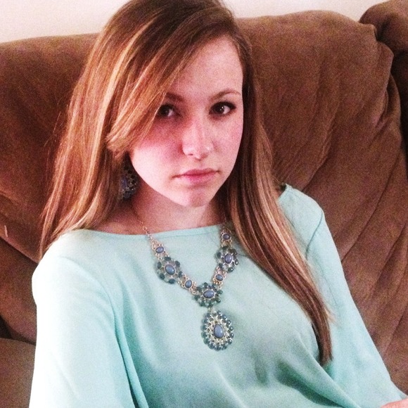 Teal Enamel Statement Necklace - Picture 2 of 2