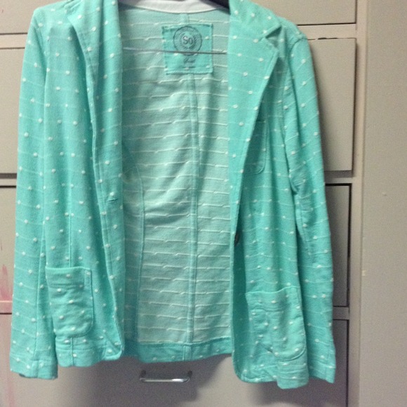 Turquoise polka dot blazer.
