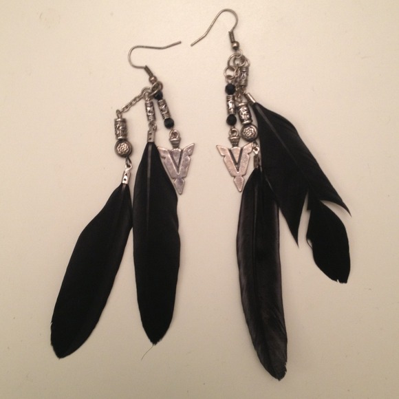 Free People black feather earrings