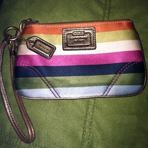 Striped Legacy Coach wristlet w/ gold leather