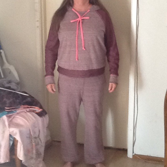 Hoody two piece sweatsuit.