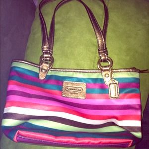 Brand new, gorgeous striped Coach purse!!