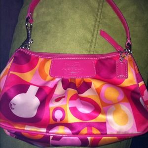 Orange, pink & yellow Coach purse. Great condition