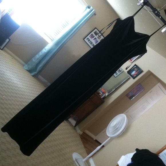 Thin strap long black dress