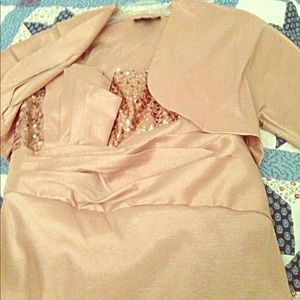 ELEGANT BEIGE & SEQUINS COCKTAIL DRESS & BOLERO🌟