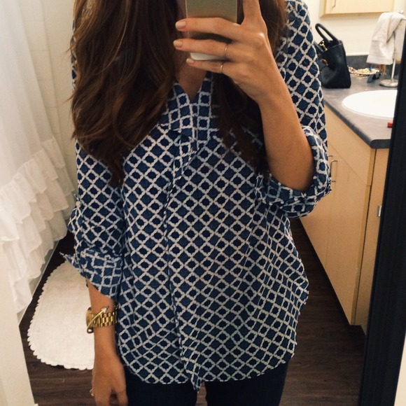 Ann Taylor Tops - Ann Taylor Blue and White Blouse