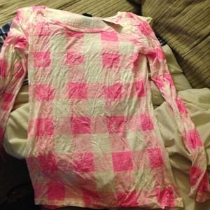 Pink and white plaid shirt.