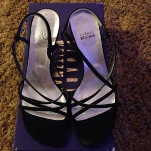 Stuart Weitzman black suspend heels. Size 6W.