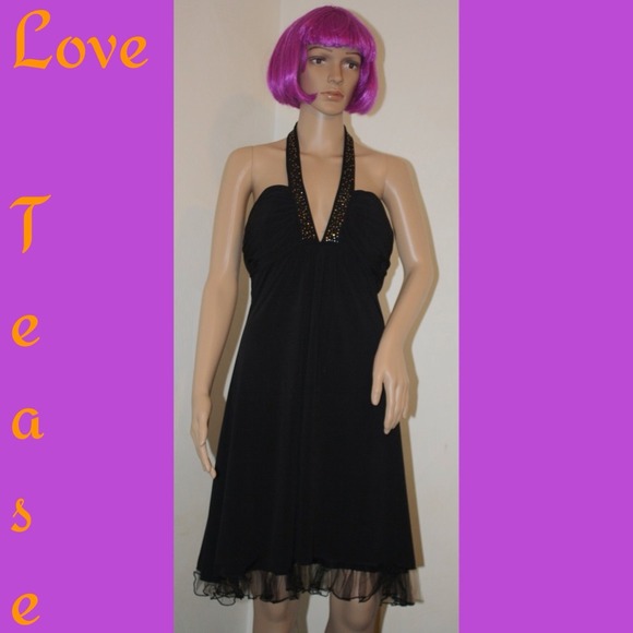 Black Deep V Halter Dress - Picture 1 of 4