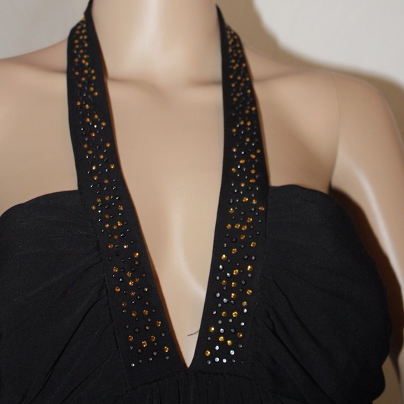 Black Deep V Halter Dress - Picture 3 of 4