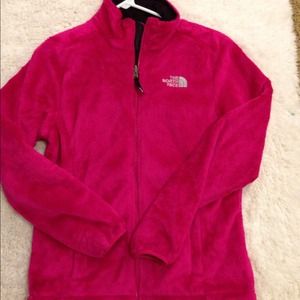 Fuzzy pink north face jacket