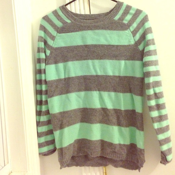 ❌Sold❌ F21 mint green and gray striped sweater!