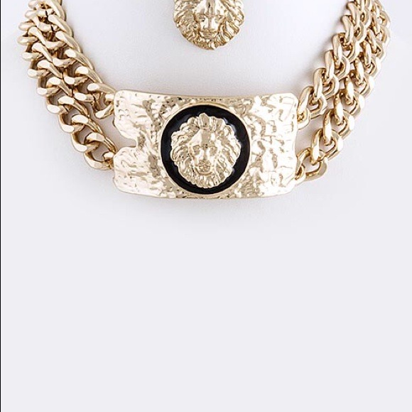 Lion head id bracelet and earring set