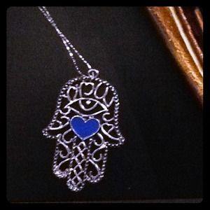 Hamsa Silver tone and Enamel Necklace
