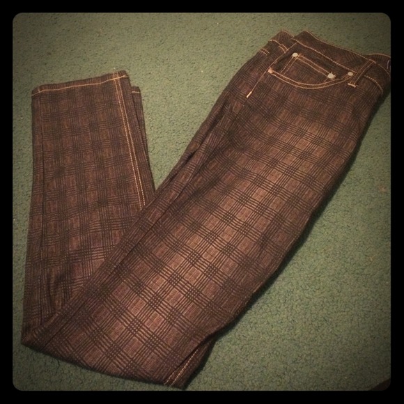 Luxury Blues Black & Brown Plaid Skinny Jeans