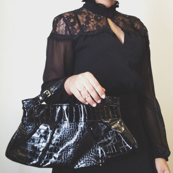 Patent Leather Reptile Print Handbag