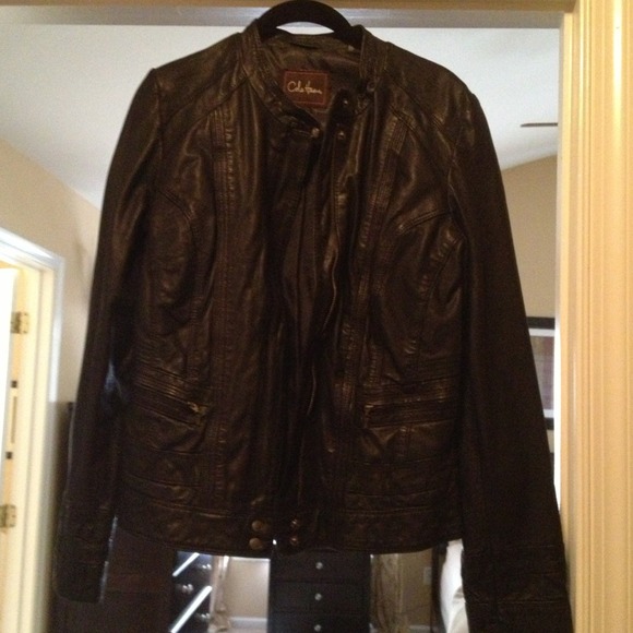 Cole Haan black leather moto jacket. Size M
