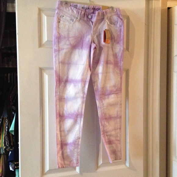 Purple and white tie die skinny jeans