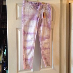 Purple and white tie die skinny jeans