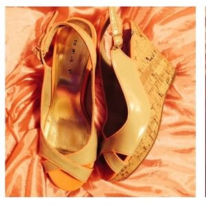 Tan and pink Tommy Hilfiger wedges.