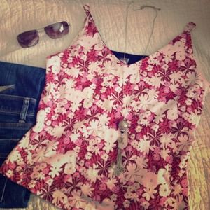 North face pink flowers tank top size M