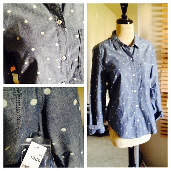Gap 1969 Chambray Polka Dot Shirt Size Small