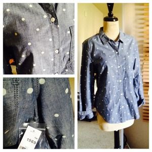 Gap 1969 Chambray Polka Dot Shirt Size Small