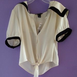 Forever 21 cream button-down sailor crop top NWT