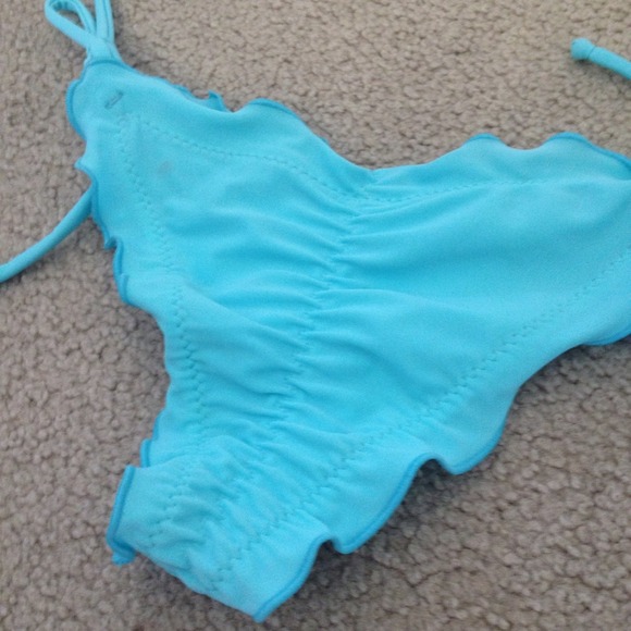 Ruffle turquoise Brazilian cut bikini bottoms