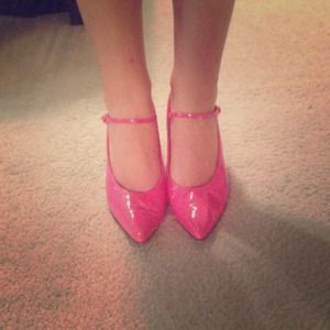 Hot pink Pointed toe Mary Jane style pumps