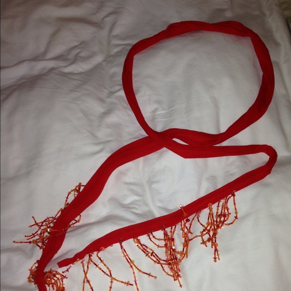 Price reduced! Thin orange/ red beaded scarf