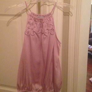 Blush silk top with rose detail