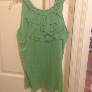 Green Linen ruffle top