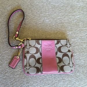 Classic Coach Pink & Brown wristlet purse
