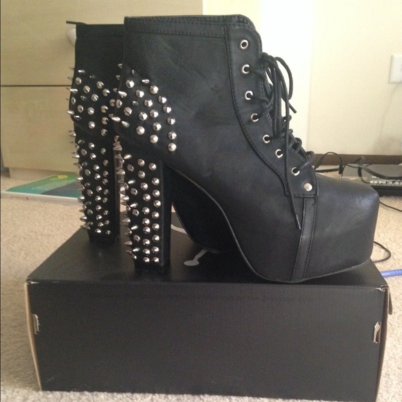 Chunky Spiked Heel Black Booties