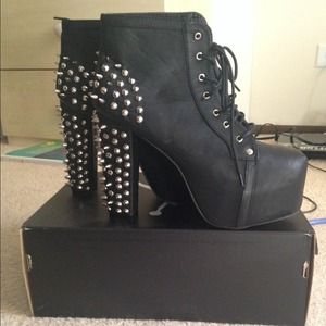 Chunky Spiked Heel Black Booties