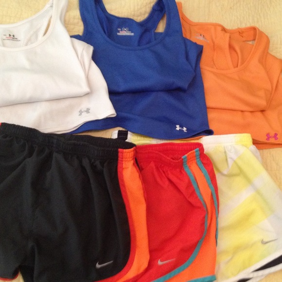 Nike shorts and Under Armour tank tops