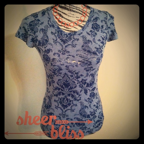 Blue Sheer Damask Tee