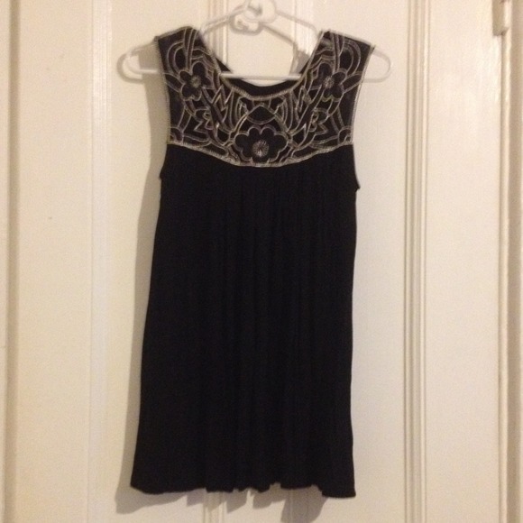 Black flowy top with silver embroidery detail - Picture 1 of 3
