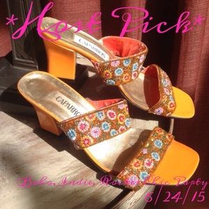 🌟HP🌟Orange Patent Caparros with Flowered Beading