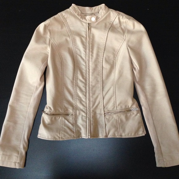Small nude faux leather jacket from Express