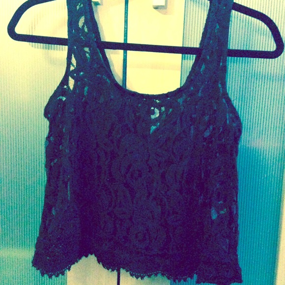 Tops - Black lace tank crop top