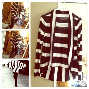 Black & White Striped Ruffled Cardigan