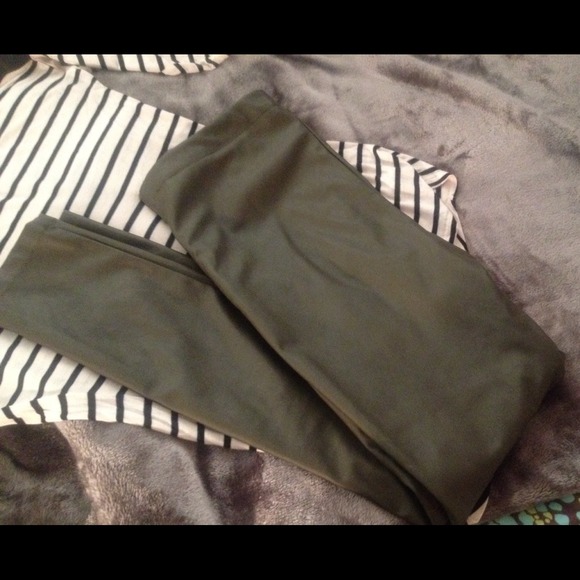 H&M olive green leather pant