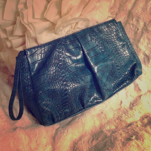Teal Faux Croc Clutch