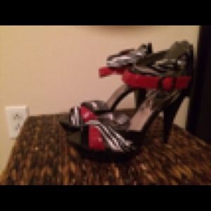 Guess - black, red, and white heels