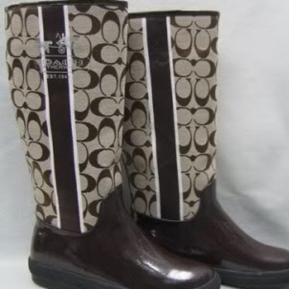 Coach brown rain boots size 7 - Picture 1 of 4