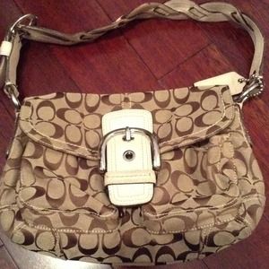 Auth. Coach 11863 purse handbag bag khaki canvas